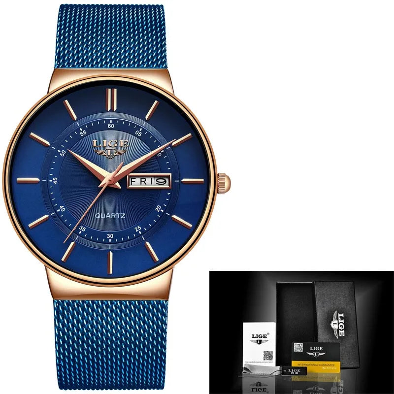 LIGE Men's Ultra Thin Steel Quartz Watch