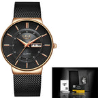 LIGE Men's Ultra Thin Gold Mesh Steel Watch