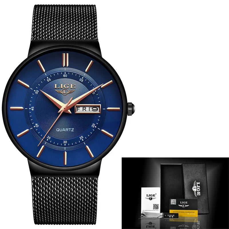 LIGE Men's Ultra Thin Steel Quartz Watch