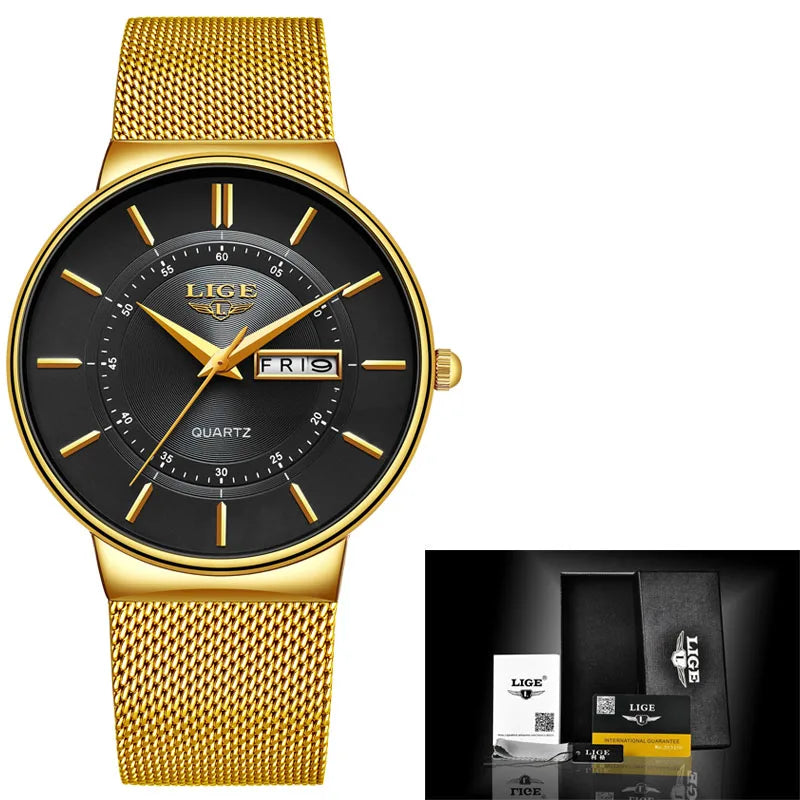 LIGE Men's Ultra Thin Steel Quartz Watch