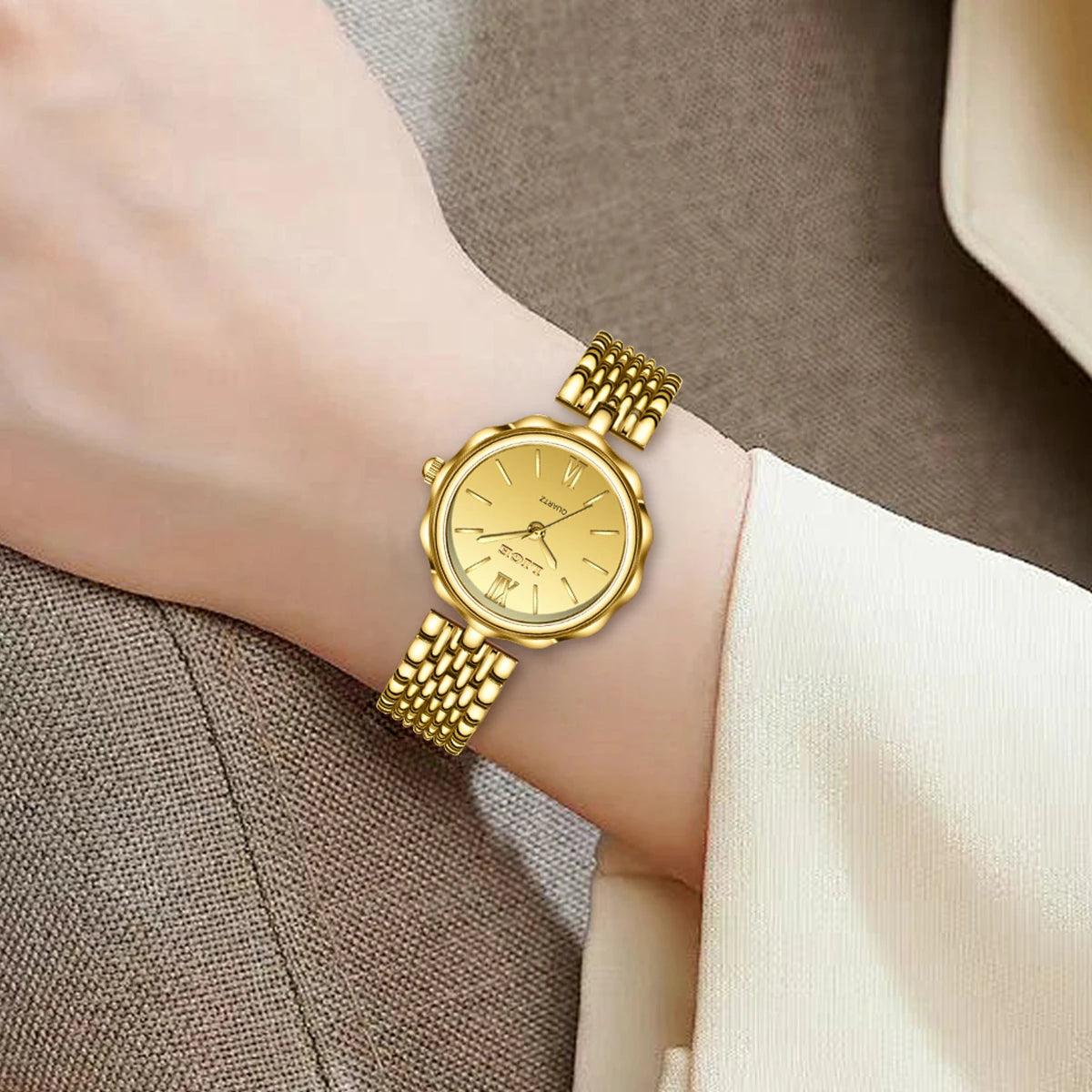 LIGE Elegant Square Quartz Watch – Gold Stainless Steel