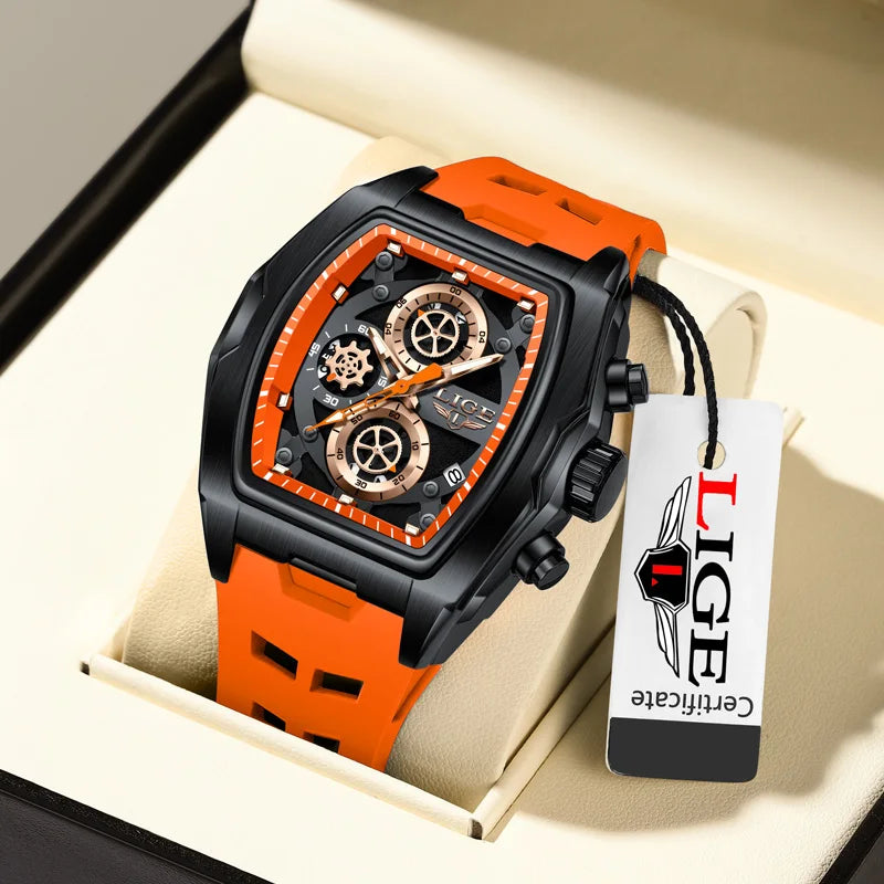 LIGE Men's Orange Sports Chronograph Watch