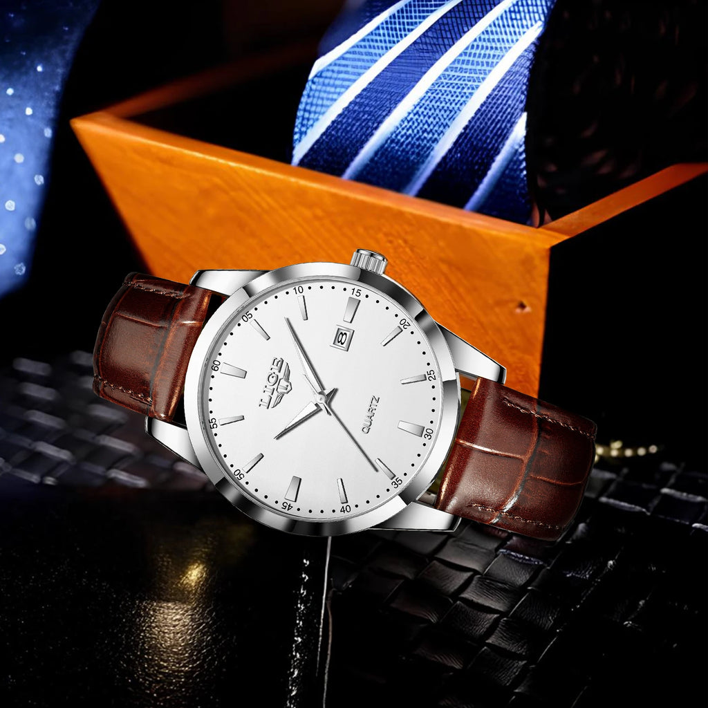LIGE Men's Military Leather Quartz Watch