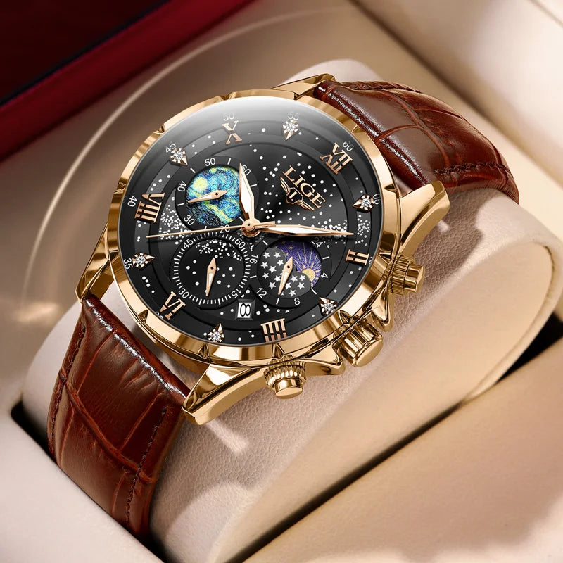 LIGE Starry Night Moon Phase Watch