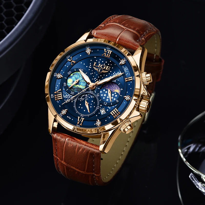 LIGE Starry Night Moon Phase Watch