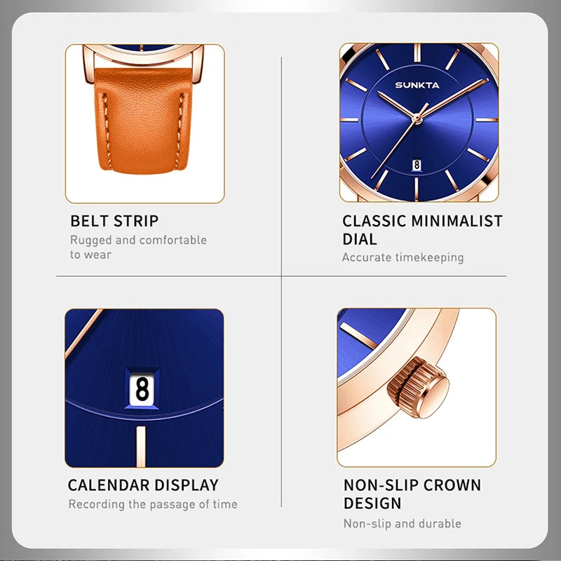 SUNKTA Quartz Business Watch – Premium Waterproof Edition