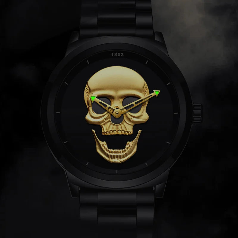 LIGE Skull Head Luxury Quartz Watch – Stainless Steel Punk Edition for Men