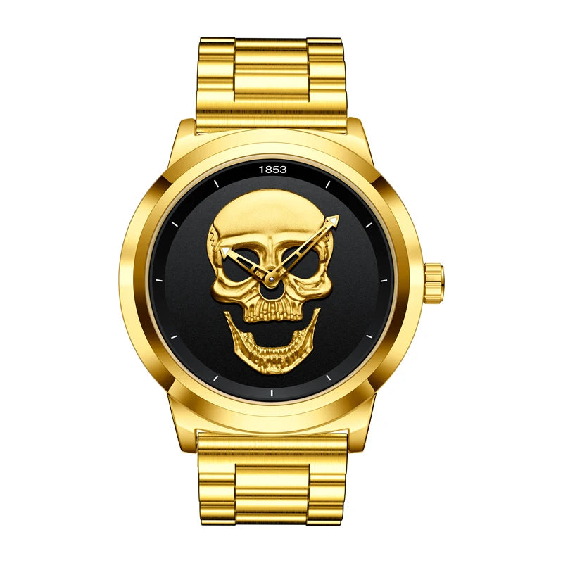 LIGE Skull Head Luxury Quartz Watch – Stainless Steel Punk Edition for Men