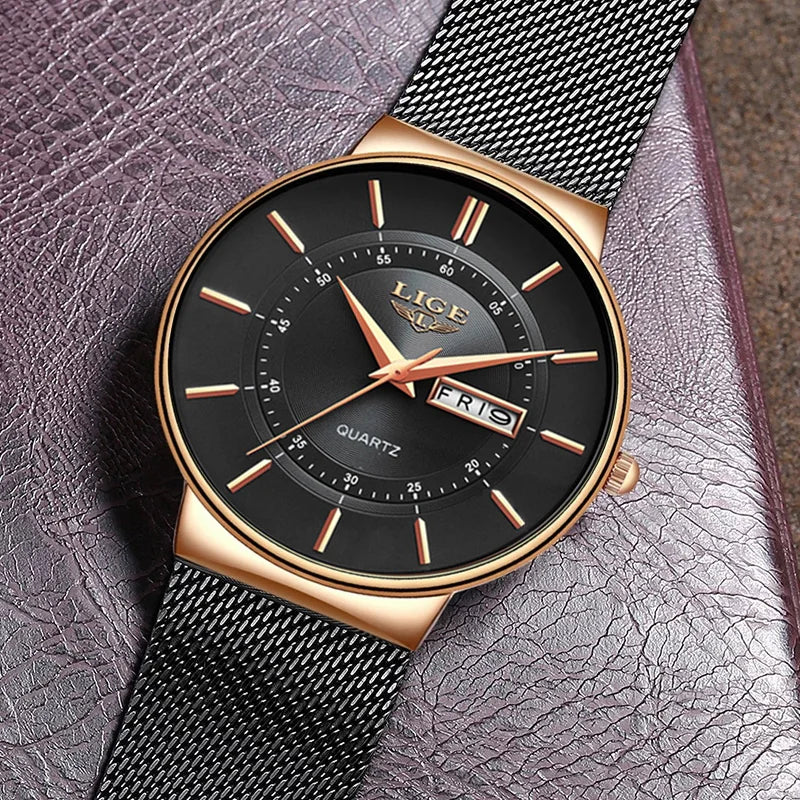LIGE Men's Ultra Thin Steel Quartz Watch