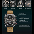 LIGE Men's Military Leather Sports Watch