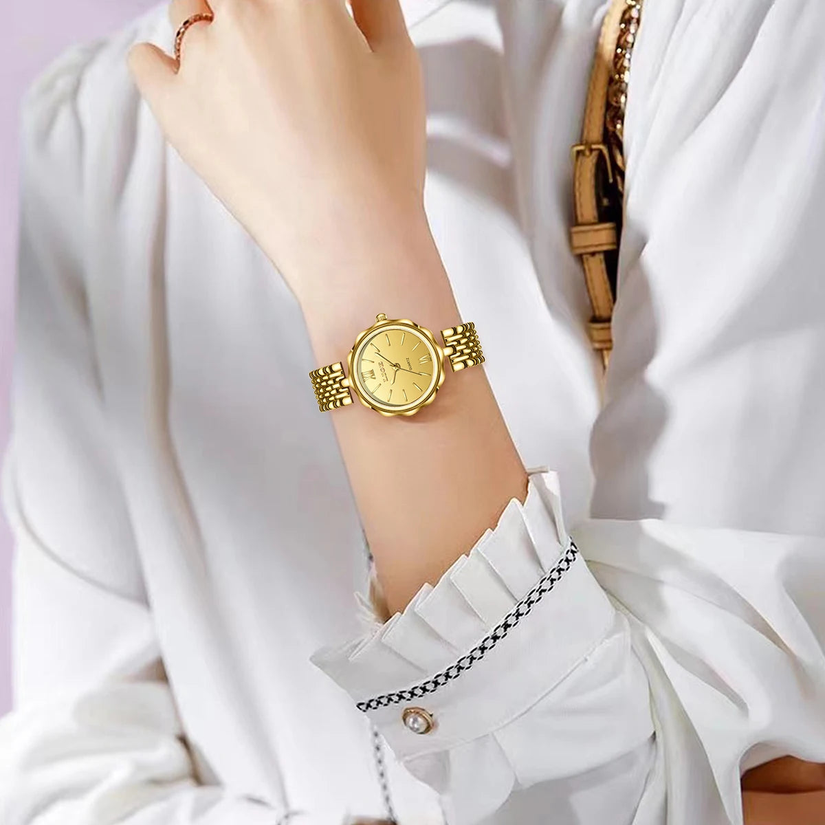 LIGE Elegant Square Quartz Watch – Gold Stainless Steel