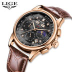 LIGE Men's Business Quartz Watch with Moon Phase