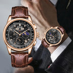 LIGE Men's Business Quartz Watch with Moon Phase