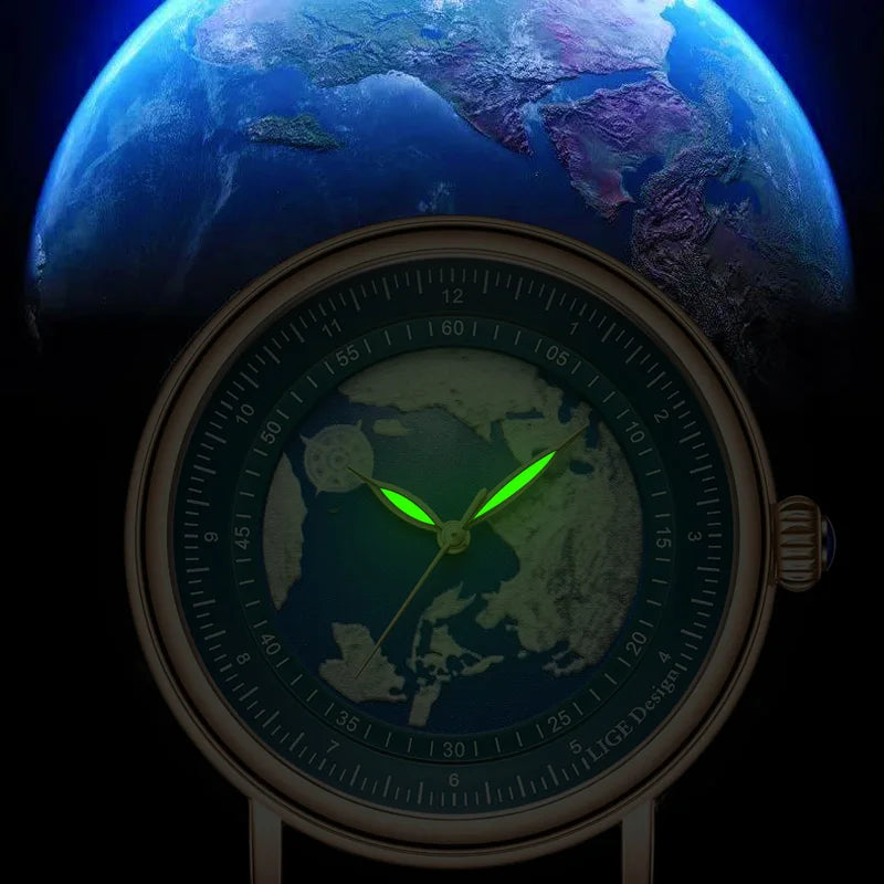 LIGE Blue Planet Creative Watch
