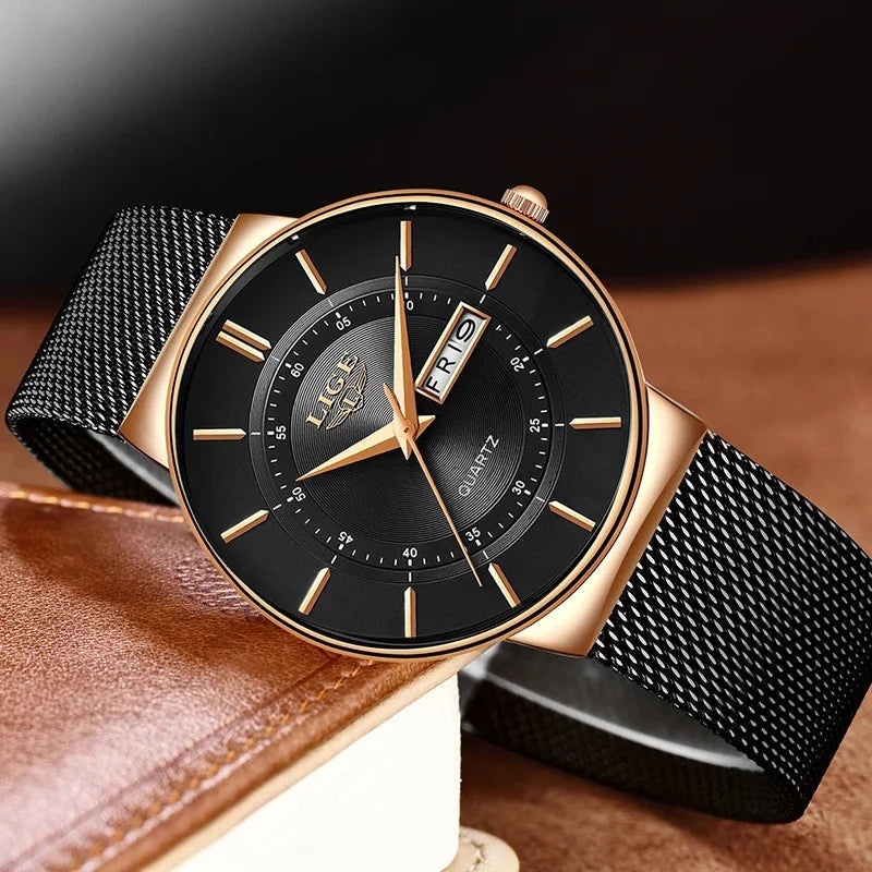LIGE Men's Ultra Thin Steel Quartz Watch