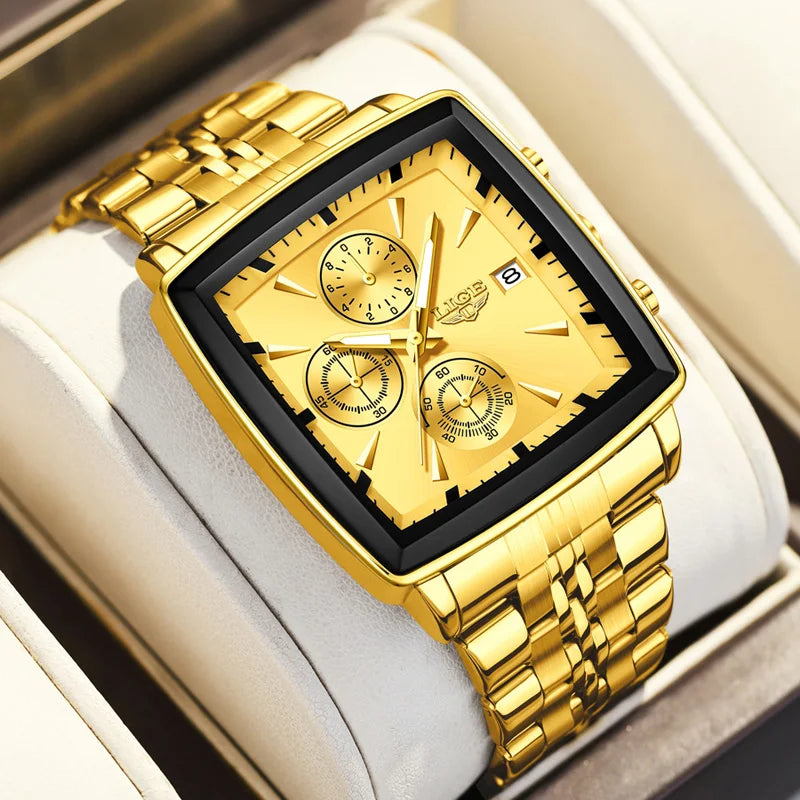 LIGE Men's Square Luminous Chronograph Watch