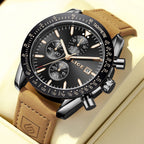LIGE Men's Military Leather Sports Watch