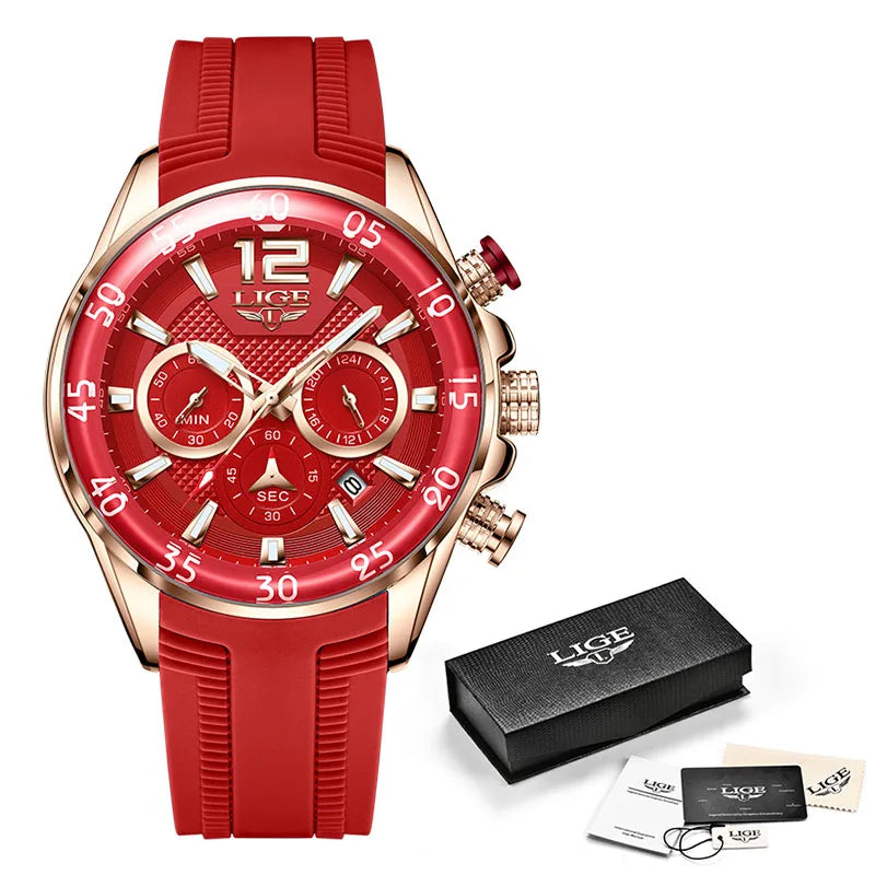 LIGE Men's Silicone Strap Chronograph Watch