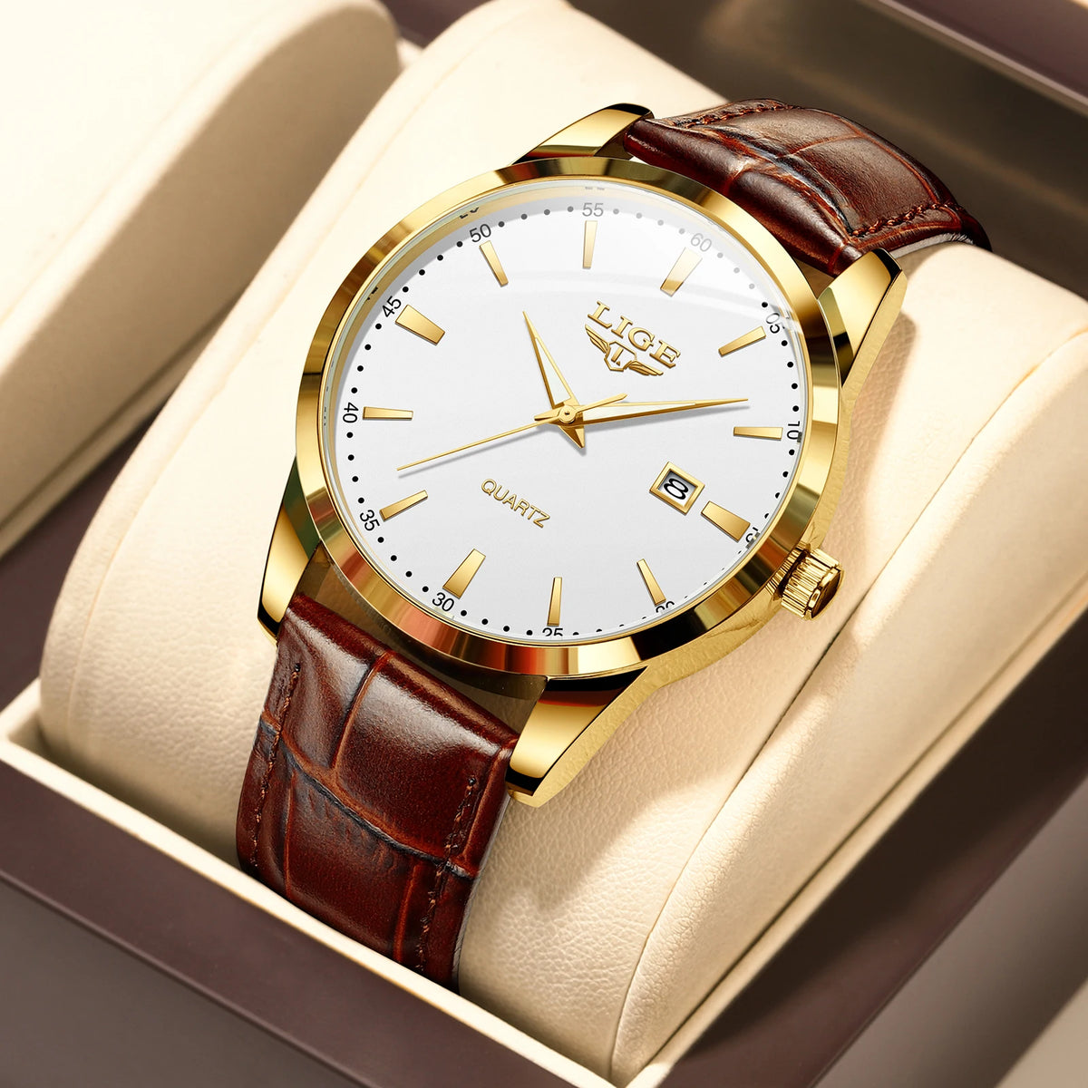 LIGE Men's Military Leather Quartz Watch