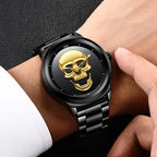 LIGE Skull Head Luxury Quartz Watch – Stainless Steel Punk Edition for Men