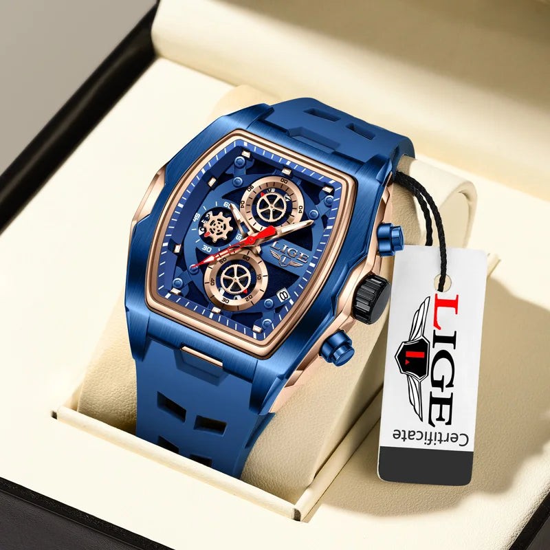 LIGE Men's Orange Sports Chronograph Watch