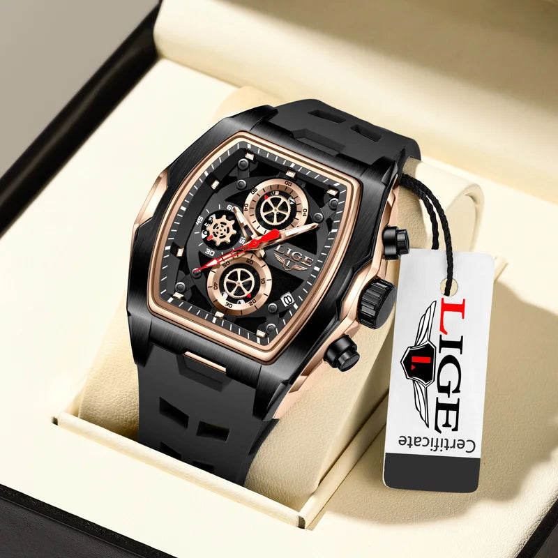 LIGE Men's Orange Sports Chronograph Watch