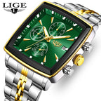 LIGE Men's Square Luminous Chronograph Watch