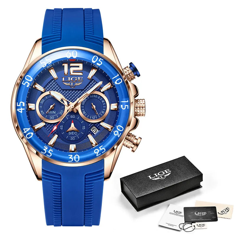 LIGE Men's Silicone Strap Chronograph Watch