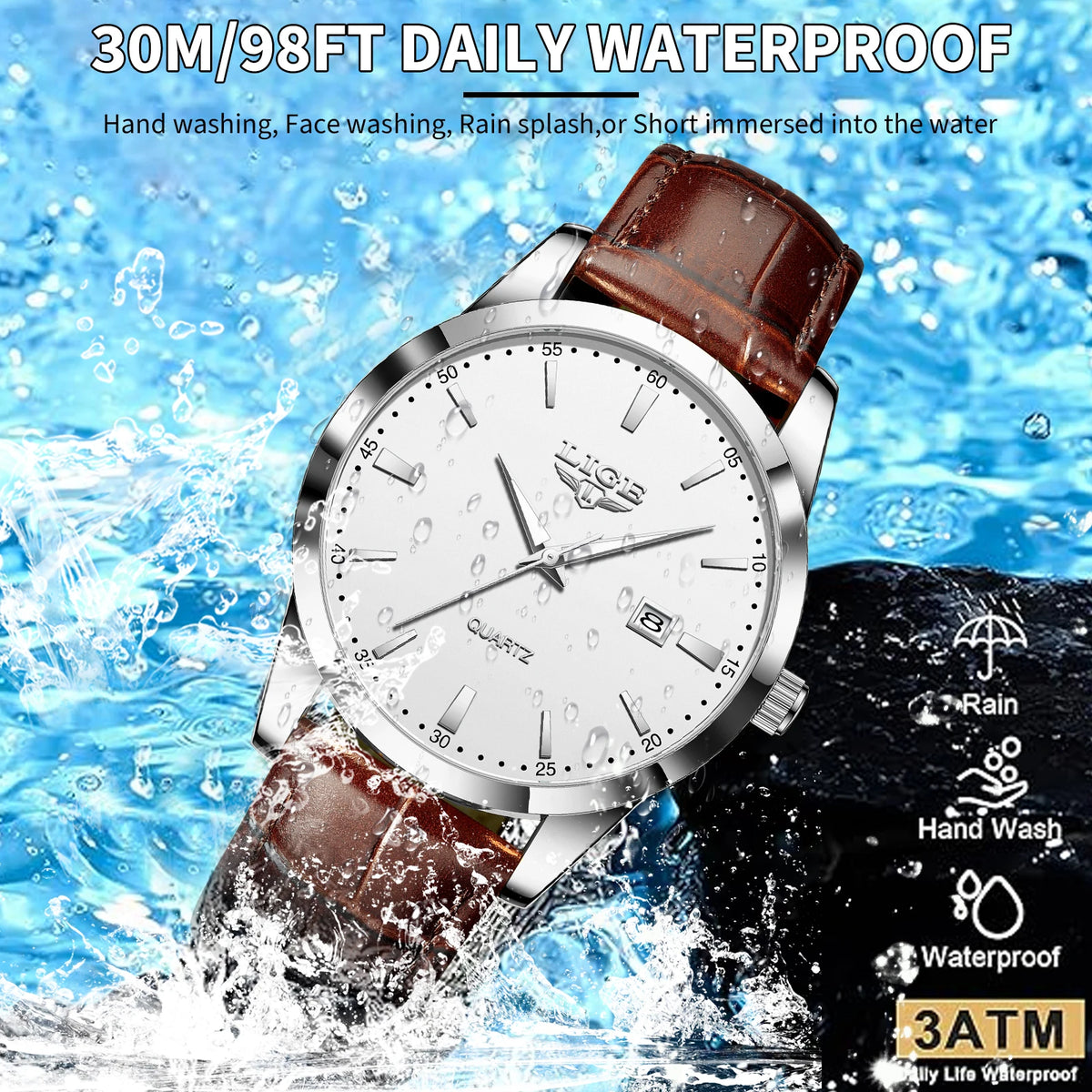 LIGE Men's Military Leather Quartz Watch