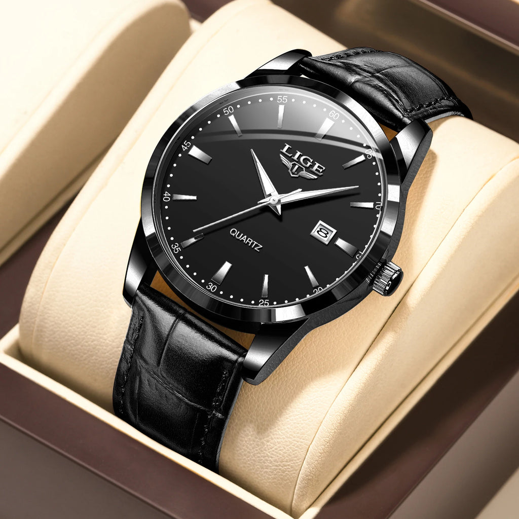 LIGE Men's Military Leather Quartz Watch