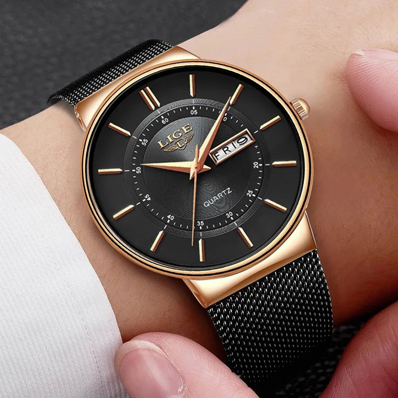 LIGE Men's Ultra Thin Steel Quartz Watch