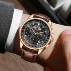 LIGE Men's Business Quartz Watch with Moon Phase