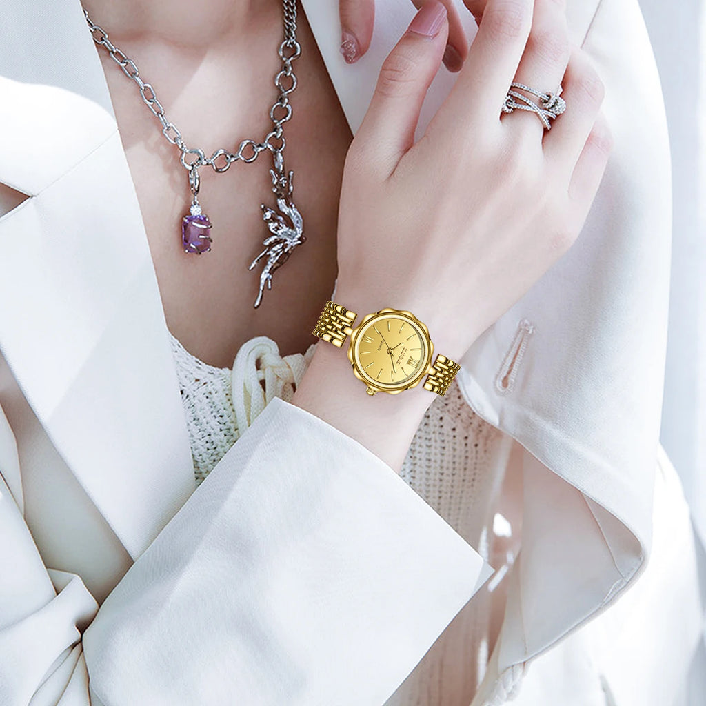LIGE Elegant Square Quartz Watch – Gold Stainless Steel