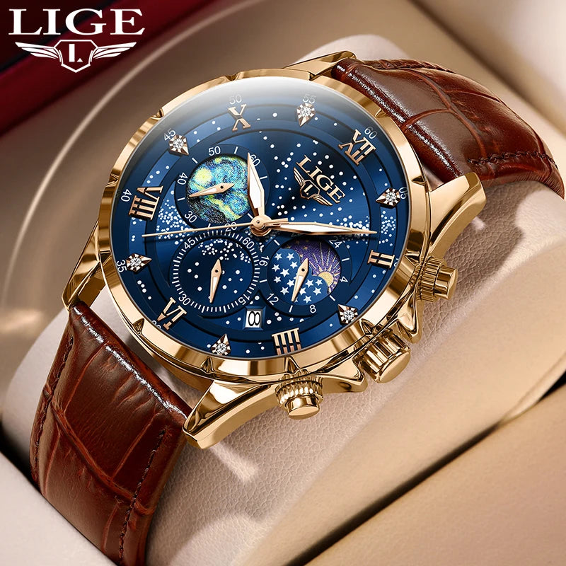LIGE Starry Night Moon Phase Watch