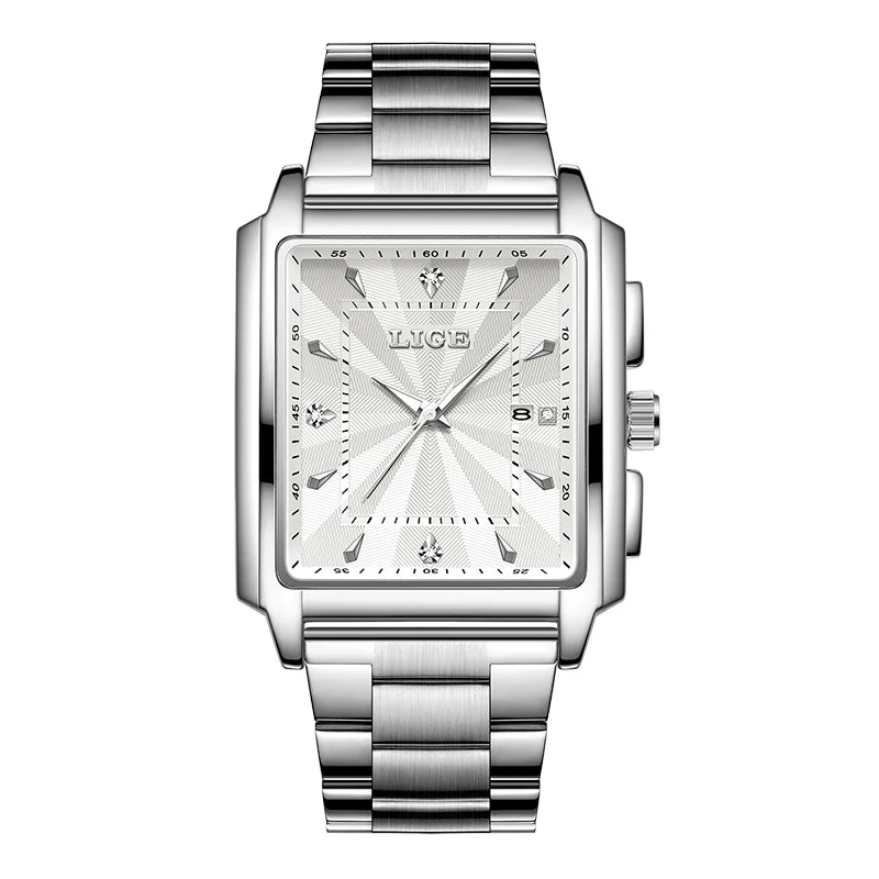 LIGE Luxury Square Sports Watch – Gold Stainless Steel