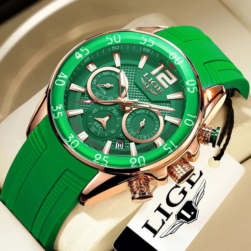 LIGE Men's Silicone Strap Chronograph Watch