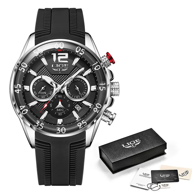 LIGE Men's Silicone Strap Chronograph Watch