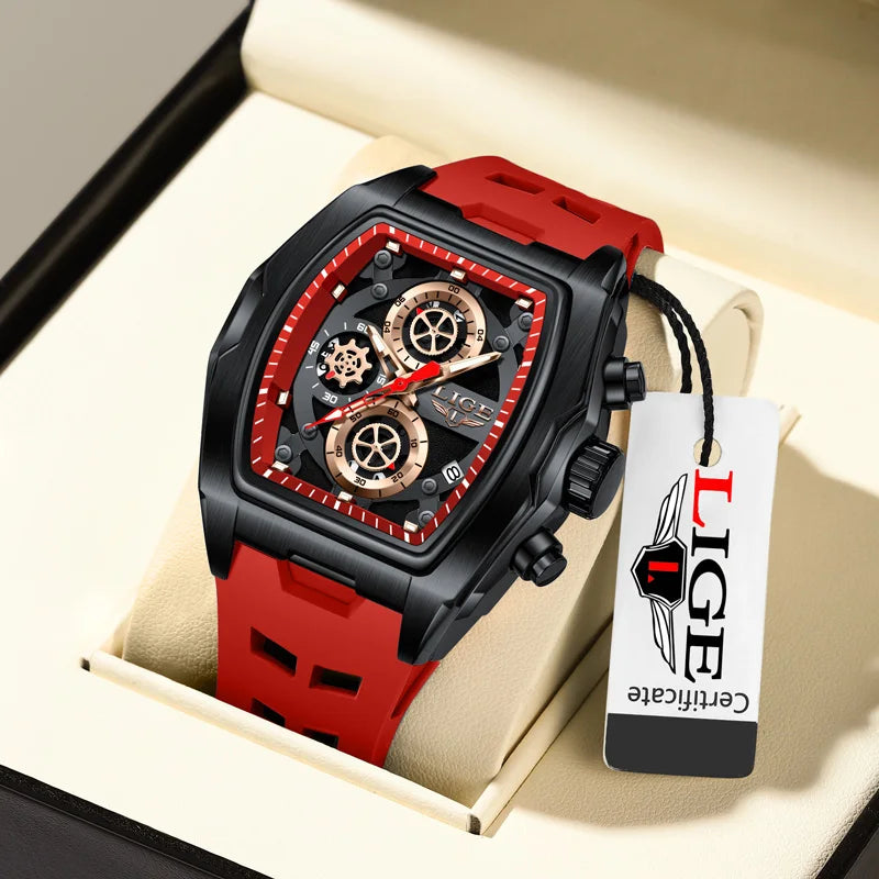 LIGE Men's Orange Sports Chronograph Watch