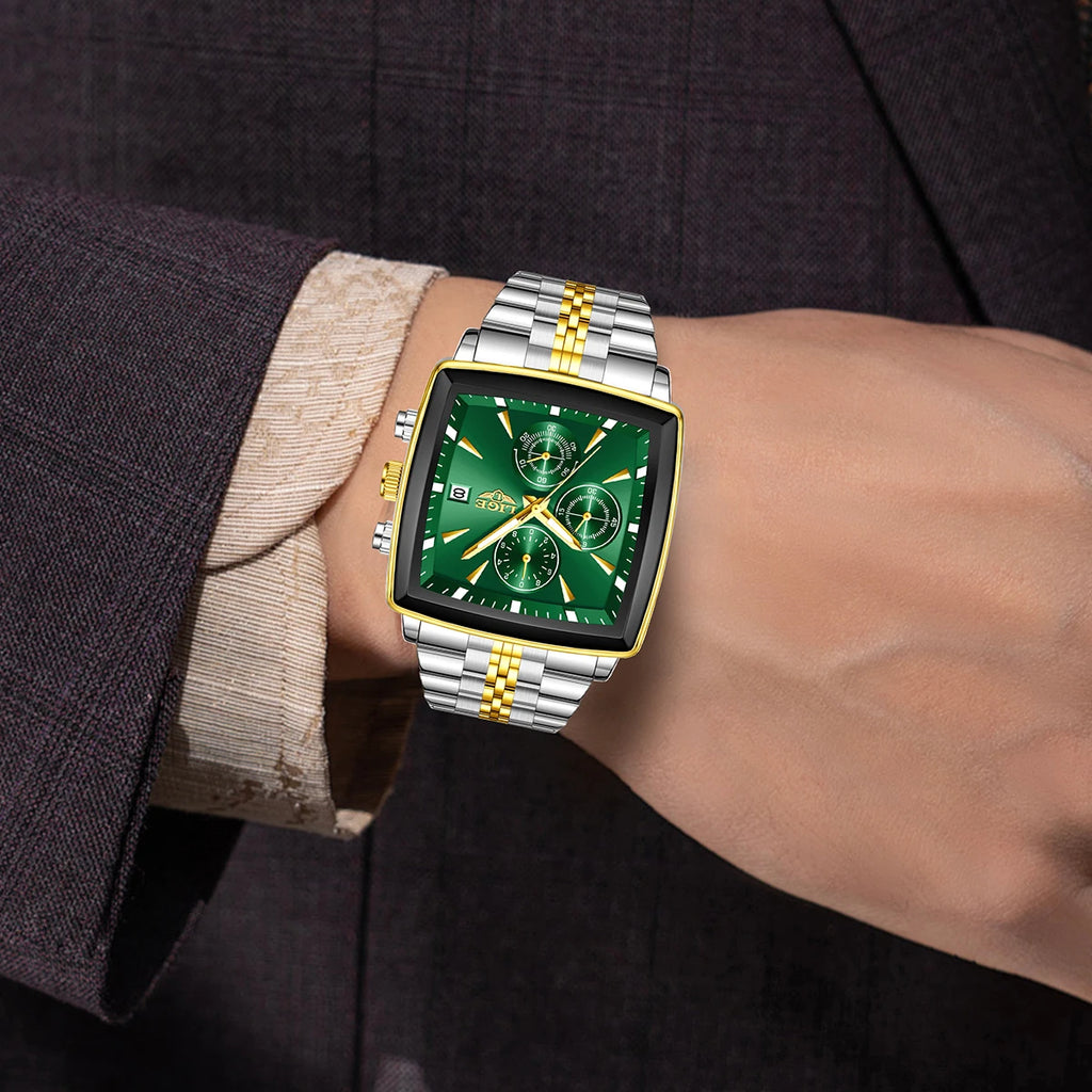 LIGE Men's Square Luminous Chronograph Watch