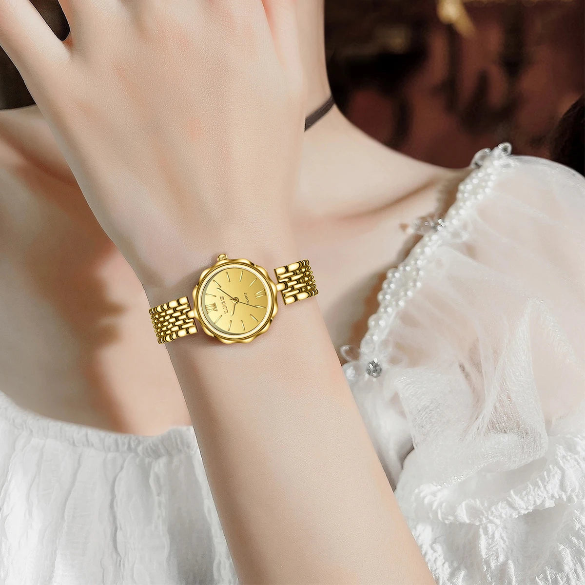 LIGE Elegant Square Quartz Watch – Gold Stainless Steel