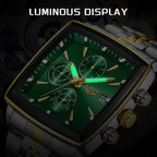 LIGE Men's Square Luminous Chronograph Watch