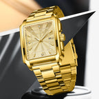 LIGE Luxury Square Sports Watch – Gold Stainless Steel