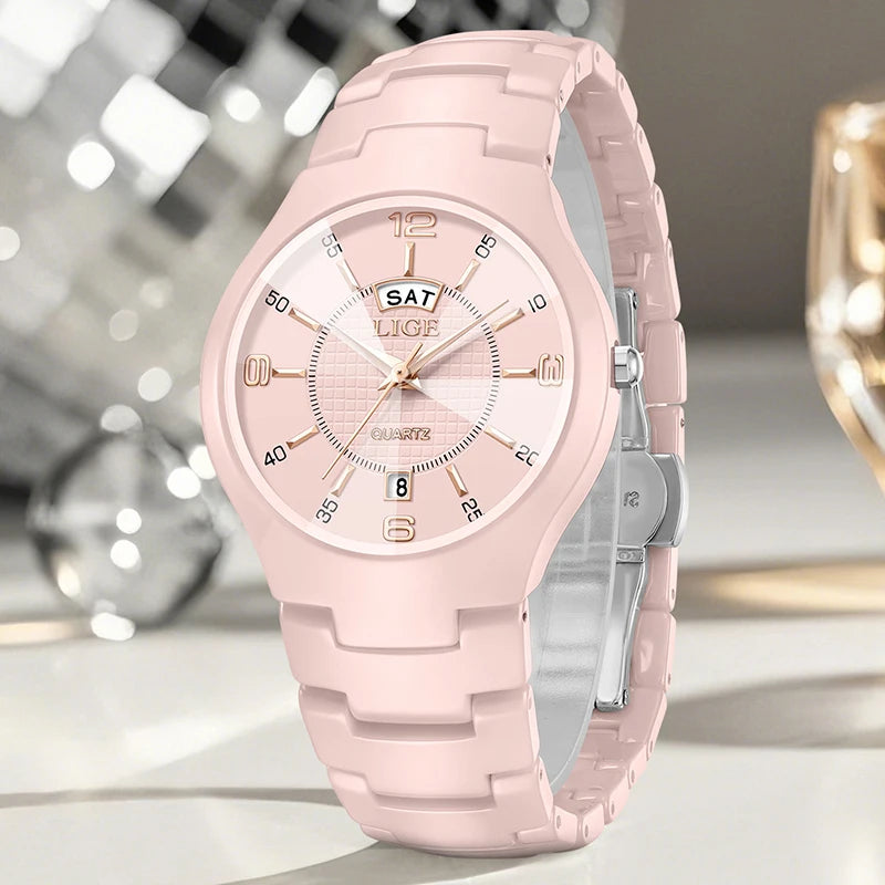 LIGE Elegant Ceramic Quartz Watch – Luxury Women’s Edition