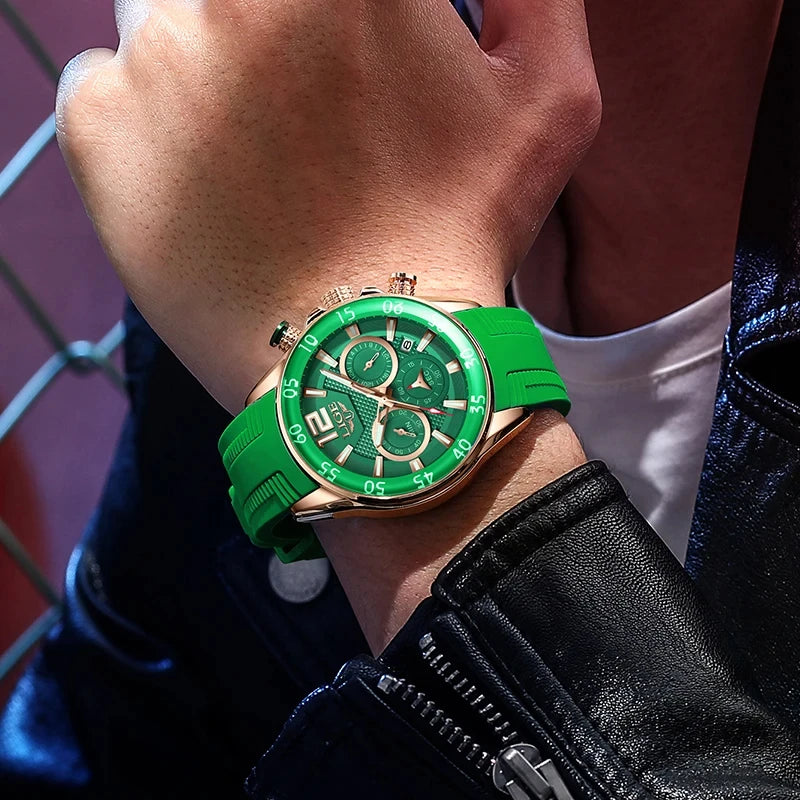 LIGE Men's Silicone Strap Chronograph Watch