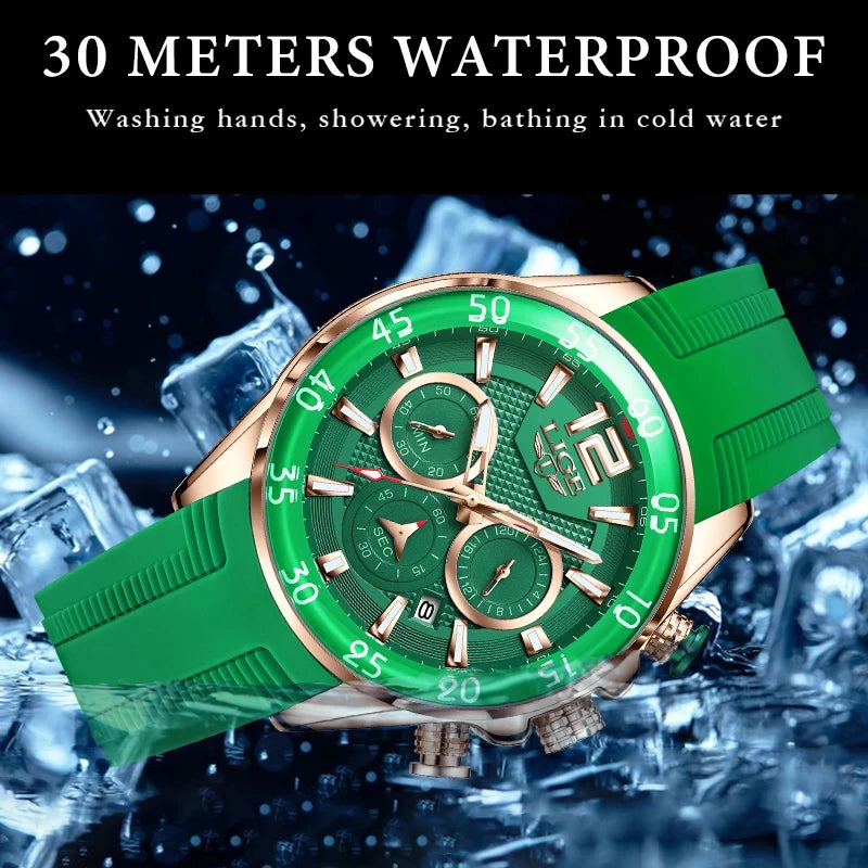 LIGE Men's Silicone Strap Chronograph Watch
