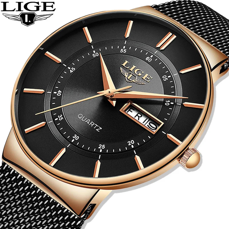 LIGE Men's Ultra Thin Steel Quartz Watch