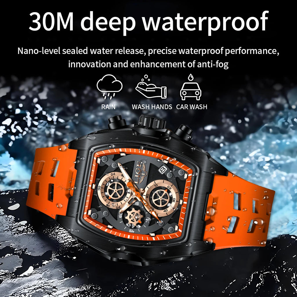 LIGE Men's Orange Sports Chronograph Watch