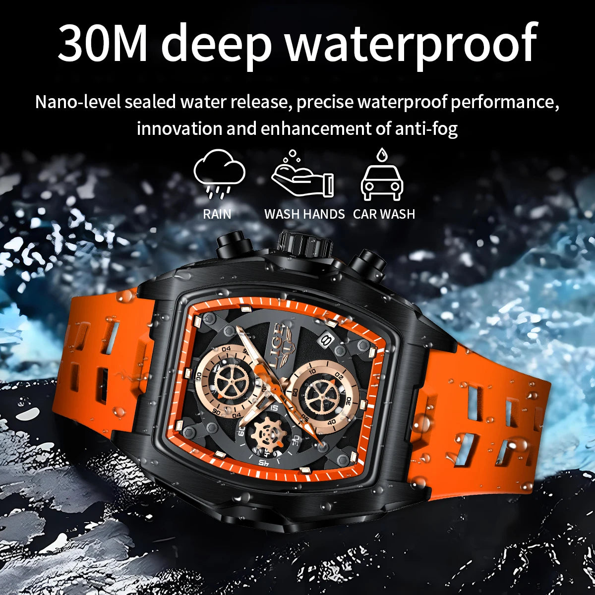 LIGE Men's Orange Sports Chronograph Watch