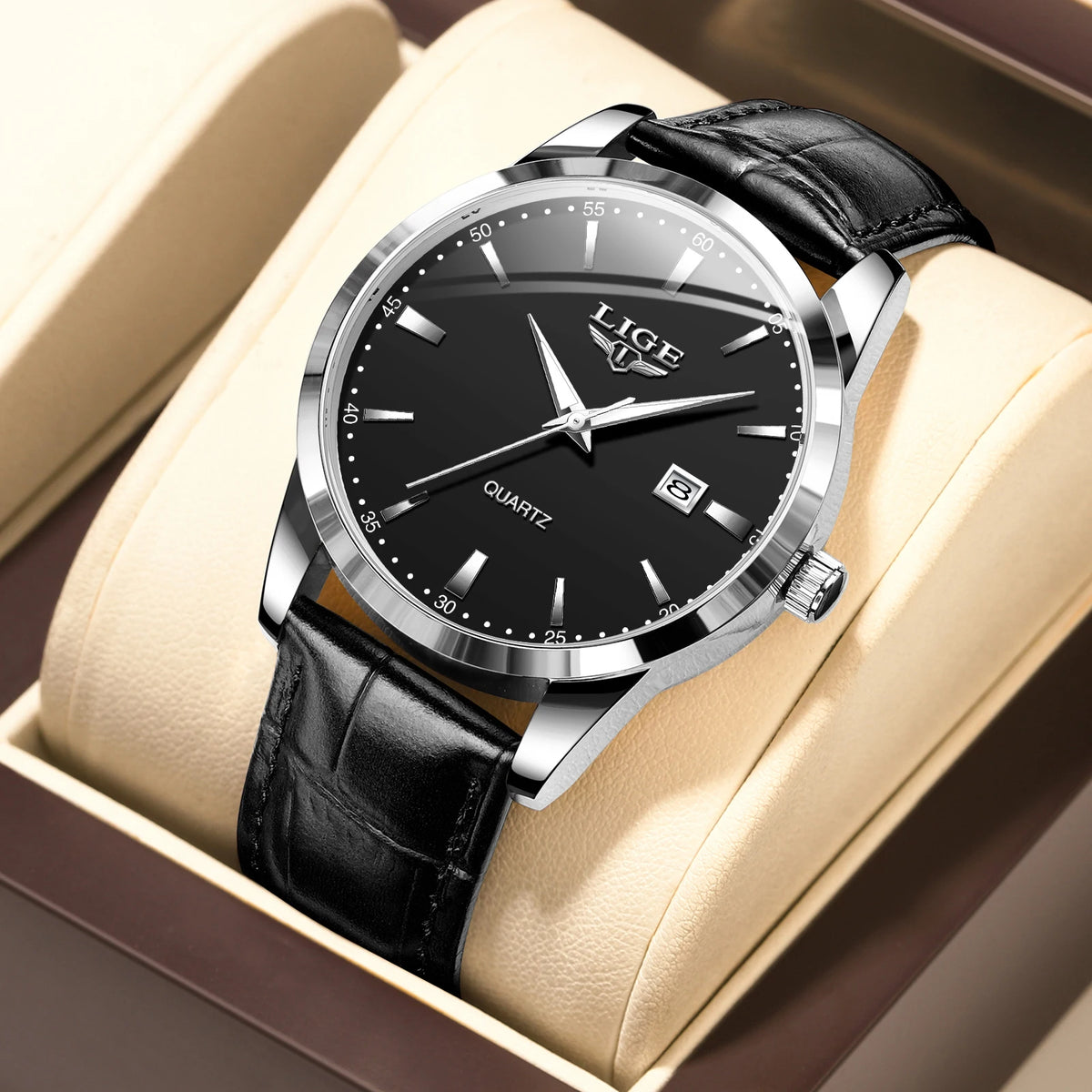 LIGE Men's Military Leather Quartz Watch