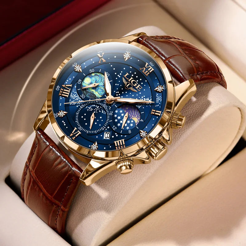 LIGE Starry Night Moon Phase Watch